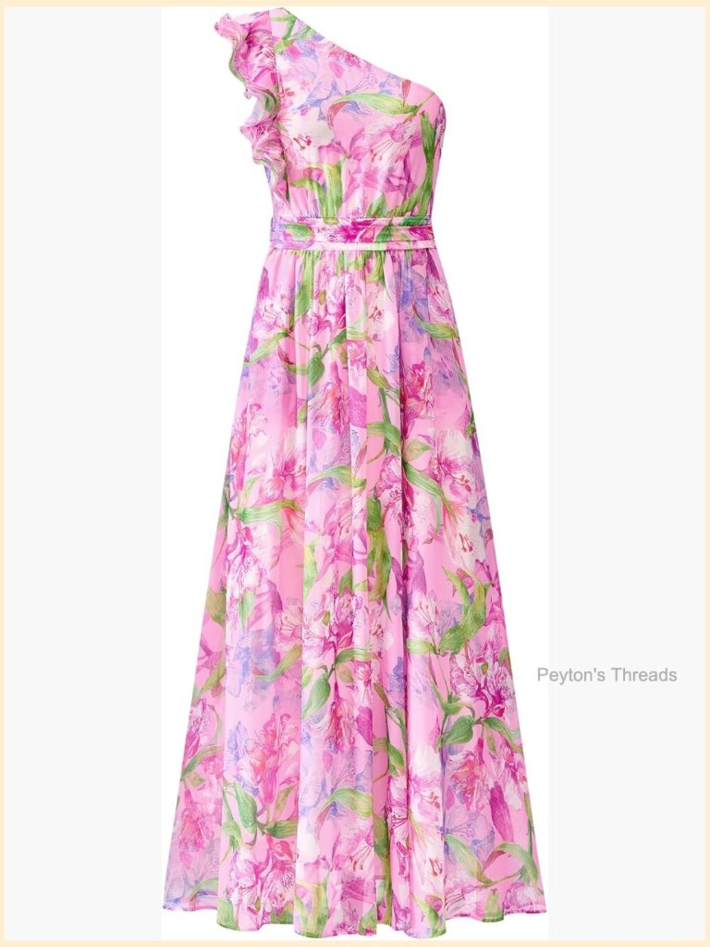 One Shoulder Floral Smocked Ruffle Maxi Dress with Pockets - Picture 1 of 7